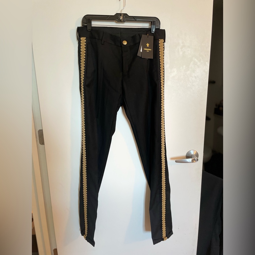 Lords and Fools men’s dress pants with gold embroidery